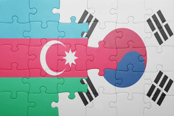 Rompecabezas con la bandera nacional de Azerbaiyán y Corea del Sur — Foto de Stock