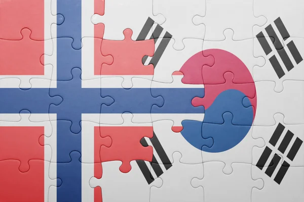 益智与挪威和韩国的国旗 — 图库照片