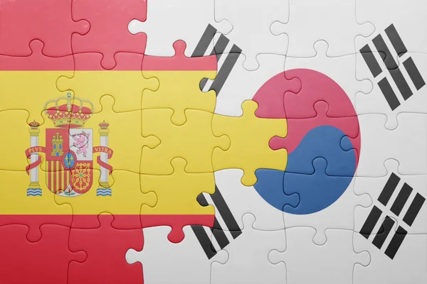 益智与西班牙和韩国的国旗 — 图库照片