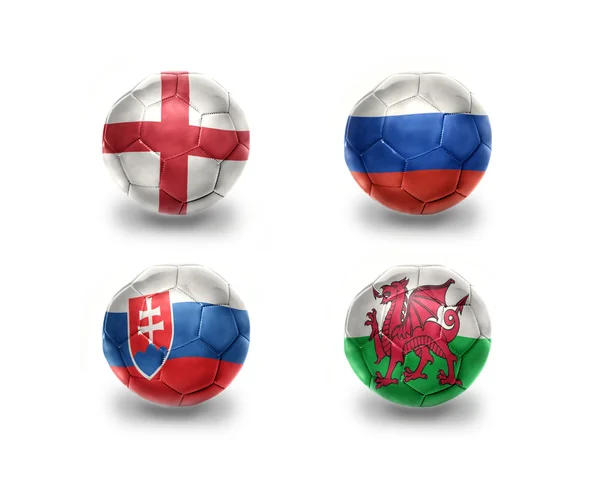 Euro grupo B. balones de fútbol con banderas nacionales de Inglaterra, Rusia, Eslovaquia, Gales —  Fotos de Stock