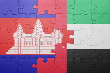 puzzle with the national flag of united arab emirates and cambodia