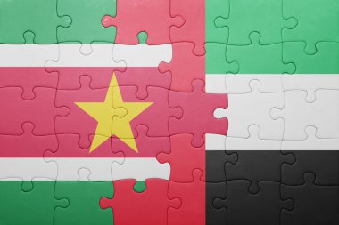 puzzle with the national flag of united arab emirates and suriname