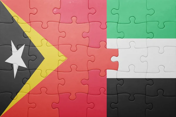Puzzle avec le drapeau national des émirats arabes unis et Timor oriental — Photo