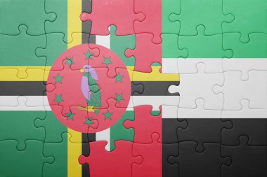 puzzle with the national flag of united arab emirates and dominica