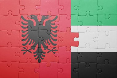 puzzle with the national flag of united arab emirates and albania
