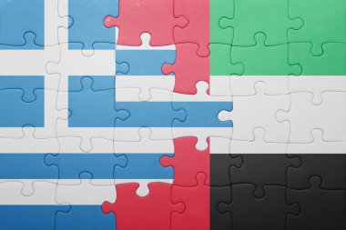 puzzle with the national flag of united arab emirates and greece