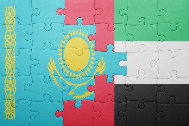 puzzle with the national flag of united arab emirates and kazakhstan