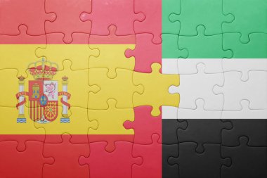 puzzle with the national flag of united arab emirates and spain