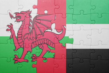 puzzle with the national flag of united arab emirates and wales