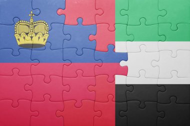 puzzle with the national flag of united arab emirates and liechtenstein