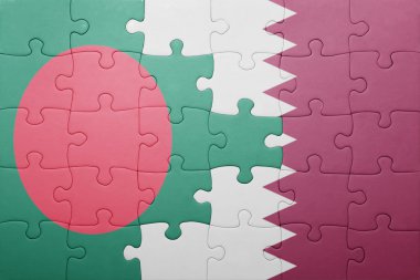 puzzle with the national flag of bangladesh and qatar