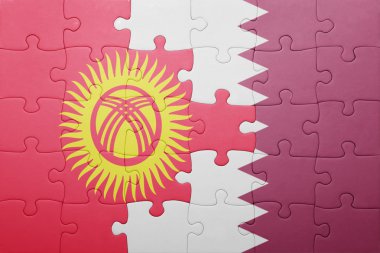 puzzle with the national flag of kyrgyzstan and qatar