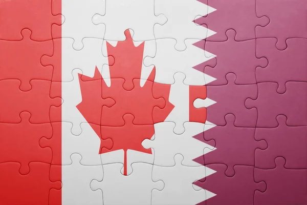 Puzzle con la bandiera nazionale del Canada e qatar — Foto Stock