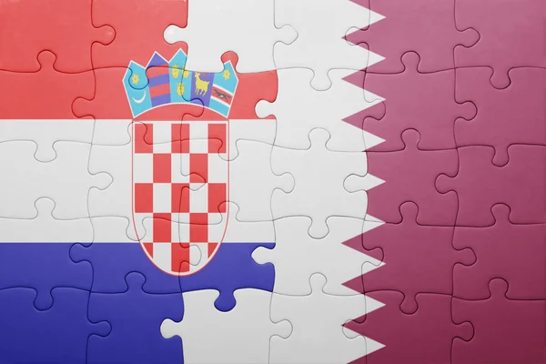 Puzzle avec le drapeau national de la croatie et du qatar — Photo