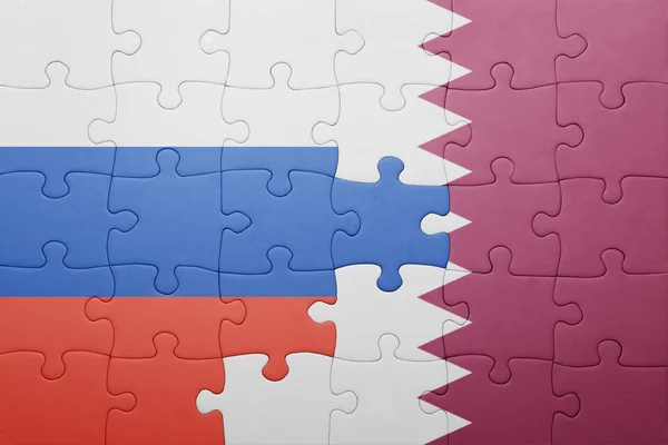 Rusya ve Katar ulusal bayrak ile bulmaca — Stok fotoğraf