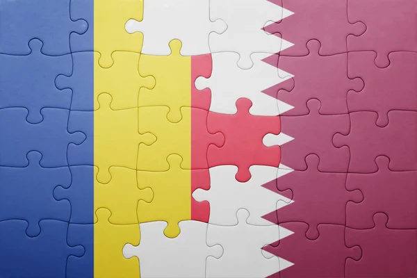 Puzzle mit der Nationalflagge Rumäniens und Katars — Stockfoto