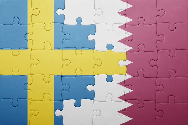 Puzzle avec le drapeau national de la Suède et qatar — Photo