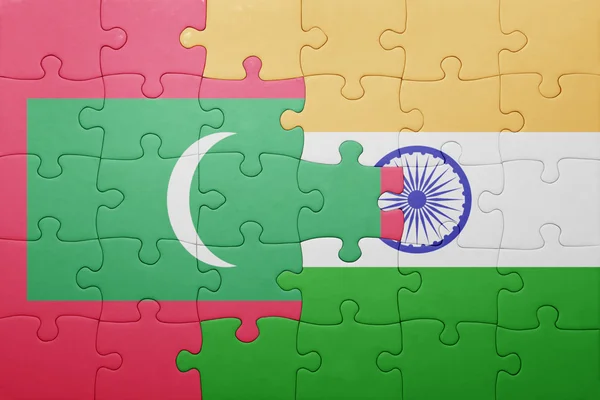 puzzle with the national flag of maldives and india