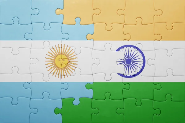 Puzzle with the national flag of argentina and india — Stock Photo, Image