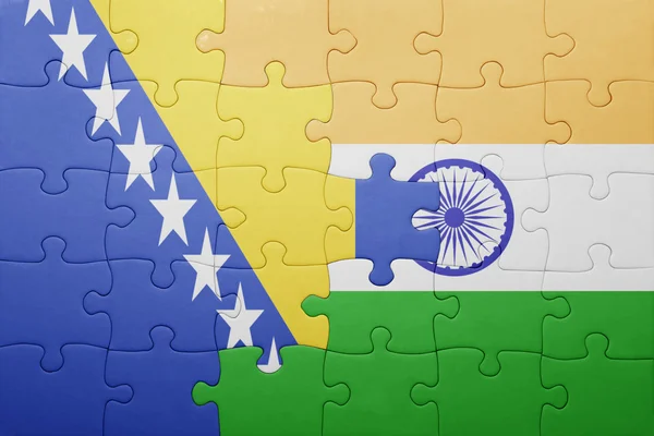 Puzzle with the national flag of bosnia and herzegovina and india — Stock Photo, Image