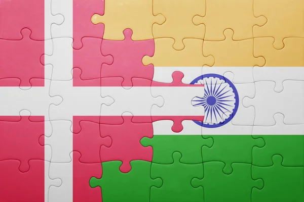 Puzzle with the national flag of denmark and india — Stock Photo, Image