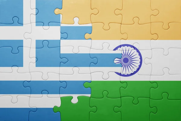 Puzzle with the national flag of greece and india — Stock Photo, Image