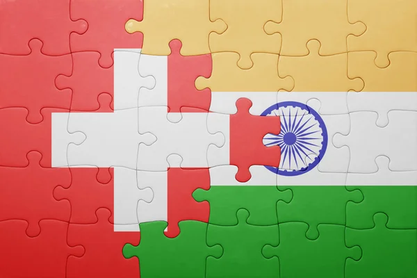 Puzzle with the national flag of switzerland and india — Stock Photo, Image
