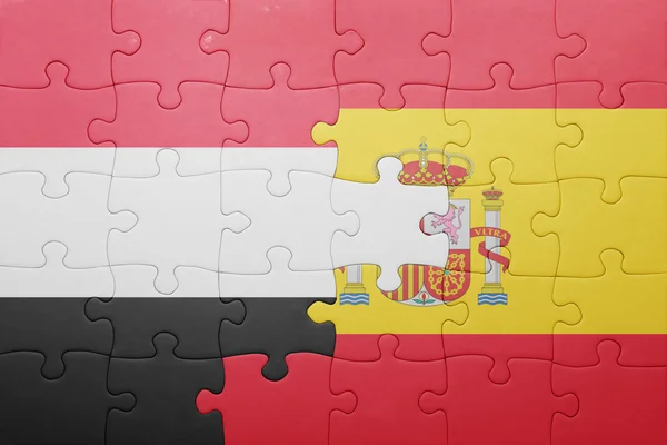 Puzzle s národní vlajkou Španělska a Jemenu — Stock fotografie