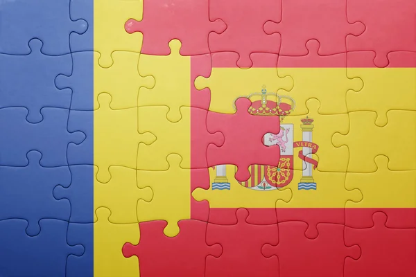 益智与西班牙和罗马尼亚国旗 — 图库照片