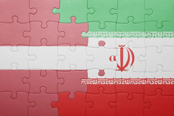 Rompecabezas con la bandera nacional de Latvia e Iran —  Fotos de Stock