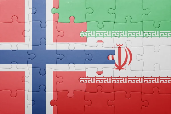 Rompecabezas con la bandera nacional de Noruega e Irán —  Fotos de Stock