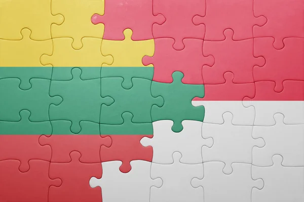 Puzzel met de nationale vlag van Indonesië en Litouwen — Stockfoto