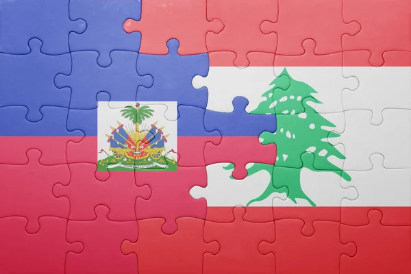 Rompecabezas con la bandera nacional de haiti y lebanón — Foto de Stock