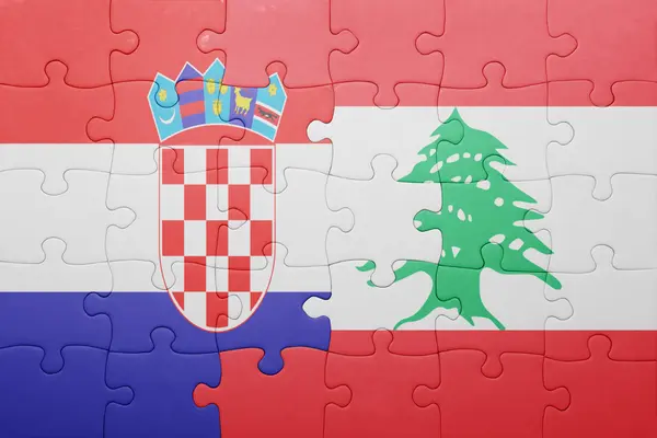 Quebra-cabeça com a bandeira nacional da croácia e do lebanão — Fotografia de Stock