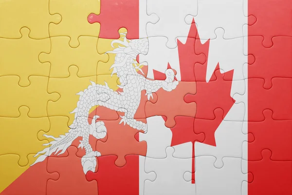 Puzzle con la bandiera nazionale del Canada e del bhutan — Foto Stock
