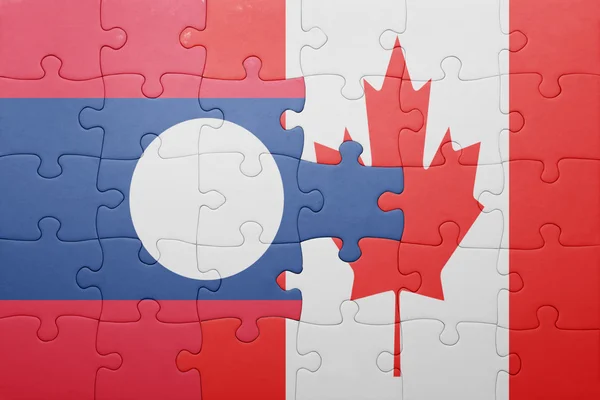 Pussel med Kanada och laos nationella flagga — Stockfoto