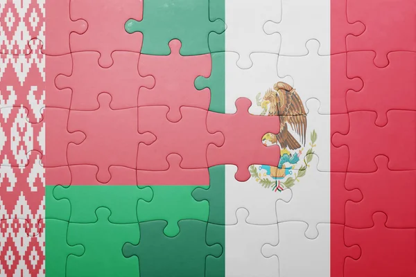 Puzzle with the national flag of belarus and mexico — Stock Photo, Image