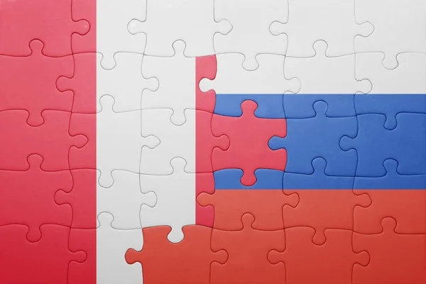 Puzzle with the national flag of peru and russia — Stock Photo, Image