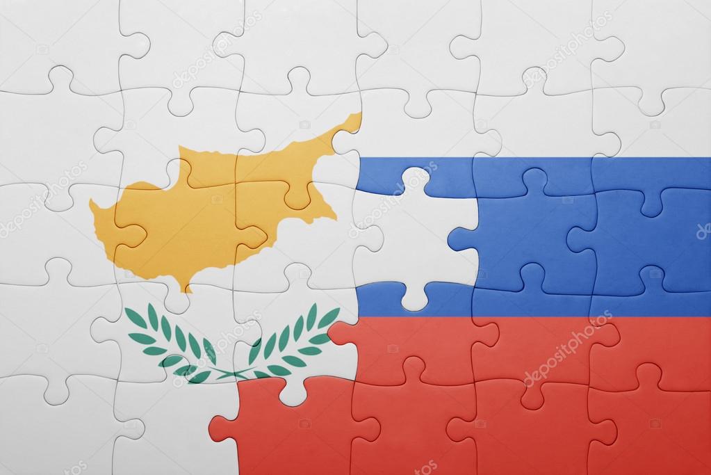 puzzle with the national flag of cyprus and russia