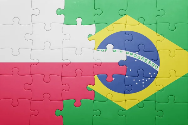 Puzzle s národní vlajkou Polska a Brazílie — Stock fotografie