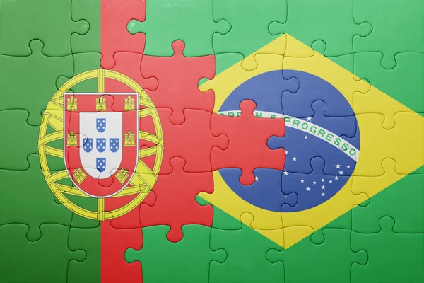 Puzzle z flagi narodowej Portugalii i Brazylii — Zdjęcie stockowe