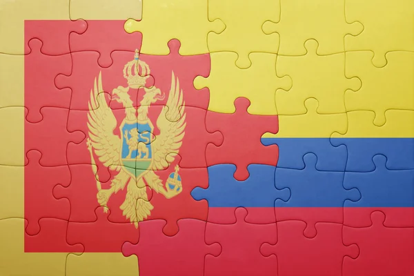 Kolombiya ve Karadağ ulusal bayrak ile bulmaca — Stok fotoğraf