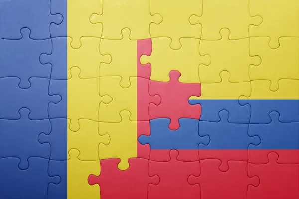 Puzzel met de nationale vlag van colombia en Roemenië — Stockfoto