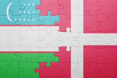 Özbekistan ve Danimarka ulusal bayrak ile bulmaca