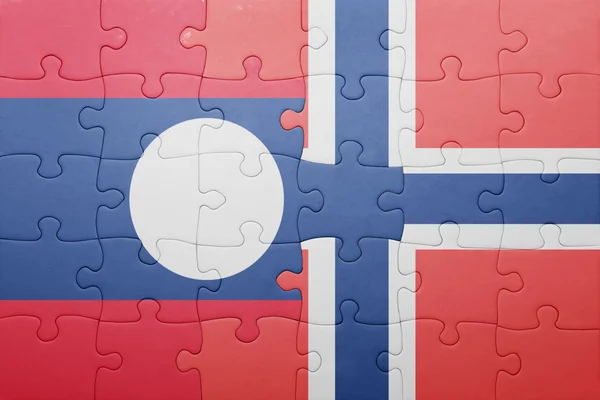 益智与挪威和老挝国旗 — 图库照片