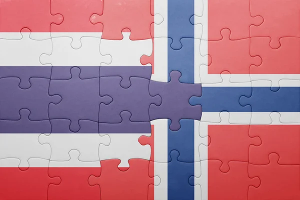 Головоломка с национальным флагом Норвегии и Таиланда — стоковое фото