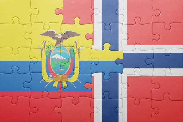 Rompecabezas con la bandera nacional de norway y ecuador — Foto de Stock