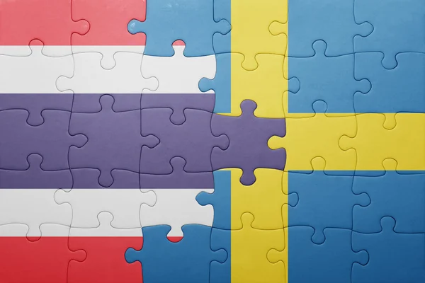 Puzzle con la bandiera nazionale di Svezia e Thailandia — Foto Stock