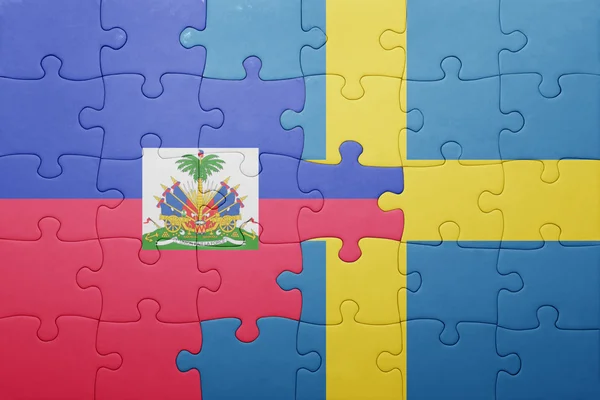 Puzzle a Svédország és haiti zászlaja — Stock Fotó