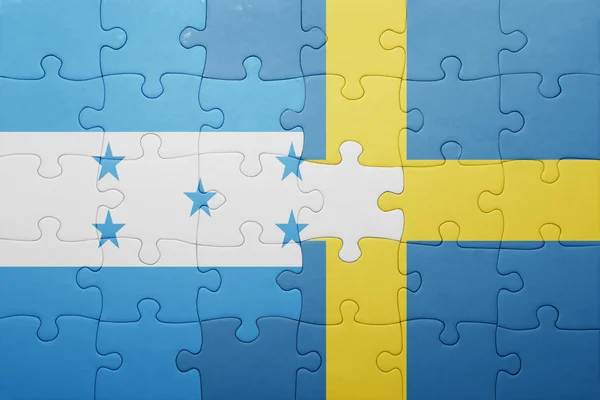 Pussel med nationella flagga Sverige och honduras — Stockfoto